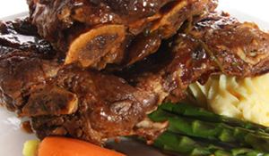 Red Wine Braised Short Ribs with pasta, asparagus and a fresh carrot
